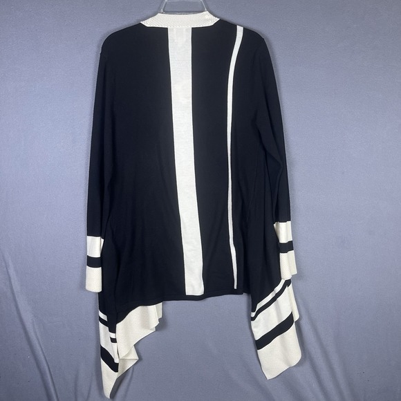 NWT ANNE KLEIN Women Small Black White Striped Open Front Cardigan Sweater - Picture 2 of 6
